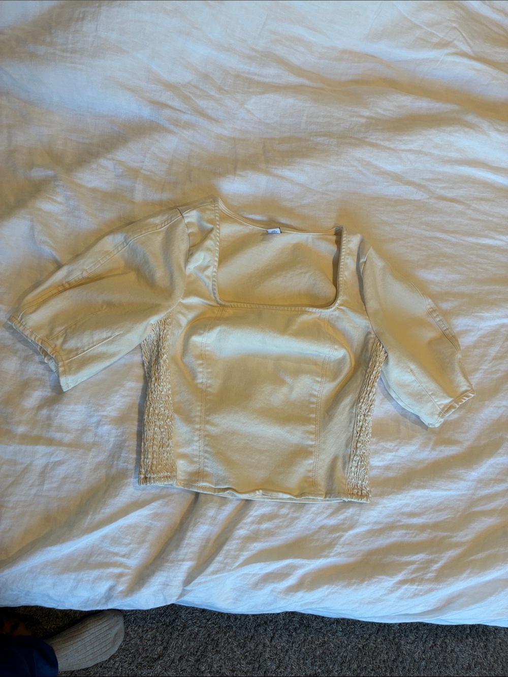 Cream cotton jean Square Neck Short Sleeve cropped Top